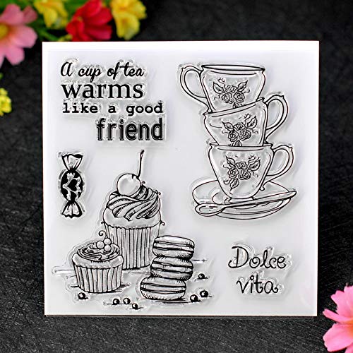 KWELLAM 4pcs/Lot Flowers Cherry Blossoms Love Hugs Kisses Sweet Tea Cup Stamp Rubber Clear Stamps for Photo Album Decorative Card Making and DIY Scrapbooking - Thumbnail 2