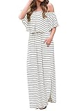 GAMISOTE Womens Off The Shoulder Plus Size Ruffle Casual Long Maxi Dresses with Pockets