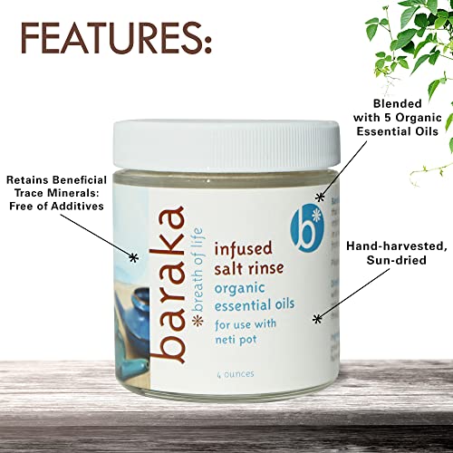 Baraka Infused Sea Salt - Neti Pot Salt for Sinus Rinse & Nose Cleaner, Essential Oil Infused Neti Salt w/Virginia Cedarwood, Palmarosa, Green Myrtle, Fir Balsam & Rosemary, 4 oz (1 Pack)