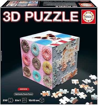 - 3D Puzzle Cube Aesthetic. El Reto puzzlero en Forma de Cubo con 216 Piezas en Total. Estructura: Base montable Cubierta por 6 Puzzles de 36 Piezas Cada uno. A Partir de 14 años (20125)