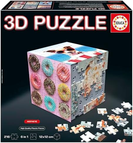 Educa - Puzzle 3D Cubo Estético. O Desafio de Puzzle em Forma de Cubo com 216 Peças no Total. Estrutura: Base montável coberta por 6 puzzles de 36 peças cada. A partir dos 14 anos (20125)