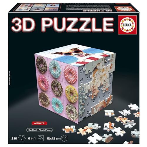 - 3D Puzzle Cube Aesthetic. El Reto puzzlero en Forma de Cubo con 216 Piezas en Total. Estructura: Base montable Cubierta por 6 Puzzles de 36 Piezas Cada uno. A Partir de 14 años (20125)