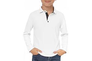 Haloumoning Boys Long Sleeve Polo Shirt Kids Casual Collared School Uniform Shirts 5-14 Years