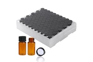 QOAEZK 20ML Glass Sample Vial,Amber Borosilicate Glass Liquid Sampling Sample Glass Thread Bottles,27.5 * 57mm,24-400 Black Screw Caps with Natural PTFE/White Silicone Liner, pack of 100.