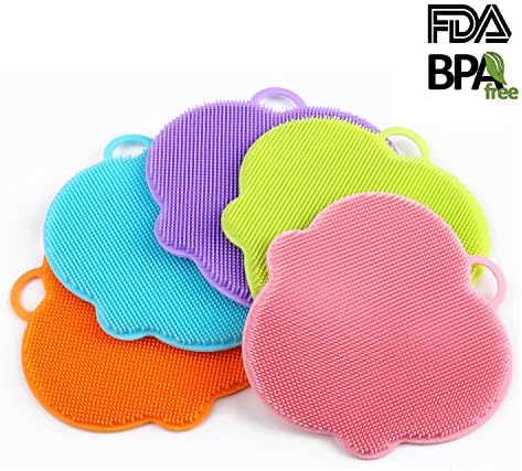 Multipurpose Silicone Scrubber Sponge,Food-grade Antibacterial Non Stick Dish Towel Scrubber for Kitchen Wash Pot Pan Dish Bowl / Wash Fruit and Vegetable(5 pcs Mix Color)