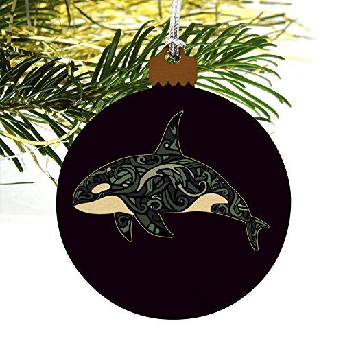 Killer Whale Orca with Waves Wood Christmas Tree Holiday Ornament