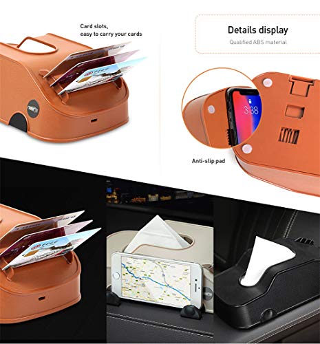 Car Mounted Multifunctional Tissue Box with Cellphone Holder Car Mount, Car Organizer Phone Bracket Card Slots Holder (Black)