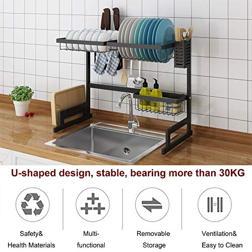 SKOLOO Over The Sink Dish Drying Rack, Large Compact Dish Rack Above