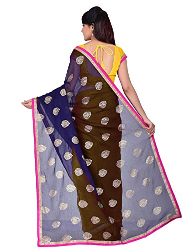 Shonaya Women's Patch & Butti Work Satin Chiffon Yellow Half & Half Saree With Unstitched Blouse Piece - Image 4