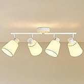 HiBay Directional 4-Light Track Lighting, White Farmhouse Fabric Ceiling Light Fixture, Modern Flush Mount Spotlight for Kitc