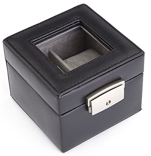 ROYCE Luxury Two Slot Watch Box Display Case Handcrafted in Genuine Leather - Black