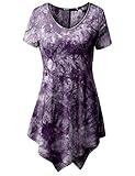 TWINTH Printed Tunic Plus Size Tie Dye Short Sleeve Handkerchief Hem Loose Fit Top Plum 2XL