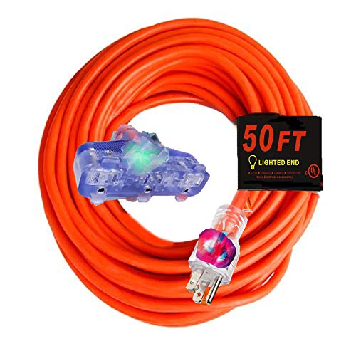 50 ft 10 Gauge Extension Cord Heavy Duty Indoor Outdoor Triple Outlet