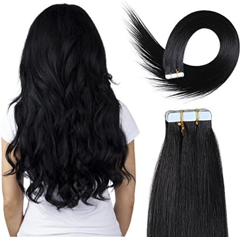 Tape In Human Hair Brazilian Virgin Hair Extensions 40psc Silky Straight Soft And Healthy End For Women's Fashion (#1 Jet Black 26 inch 80g)