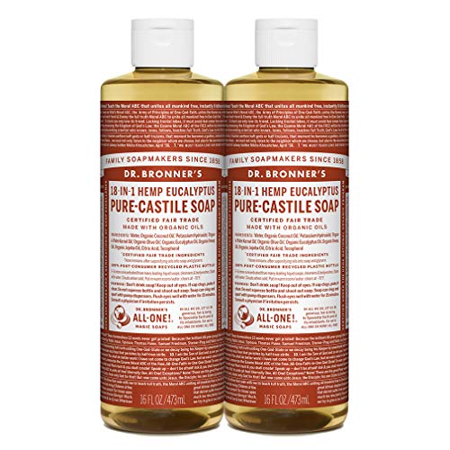 Dr. Bronner's - Pure-Castile Liquid Soap (Eucalyptus, 16 ounce, 2-Pack) - Made with Organic Oils, 18-in-1 Uses: Face…