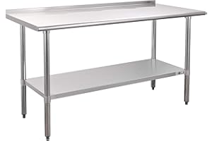 Profeeshaw Stainless Steel Prep Table NSF Commercial Work Table with Backsplash and Undershelf for Kitchen Restaurant 24x60 Inch