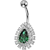 Pierced Owl 14GA 316L Stainless Steel CZ Crystal Lined Teardrop Shaped Belly Button Ring