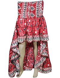 Womens High Low Skirt Recycled Sari Full Flare Twirling Ruffle Vintage Belly Dance Skirts