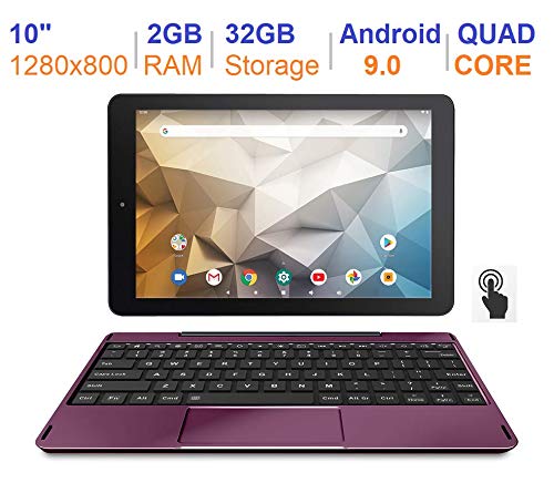 RCA Newest Best Performance Tablet Quad-Core 2GB RAM 32GB Storage IPS HD Touchscreen WiFi Bluetooth with Detachable Keyboard Android 9 Pie (10″, Burgundy)