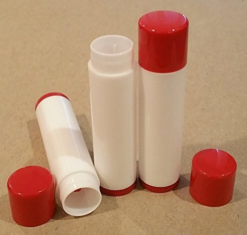 25 New Empty White Lip Balm Tubes with RED CAPS & Bottoms 0.15oz (Chapstick containers)