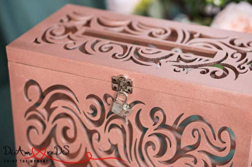 Rose Gold Rustic Wedding Card Box With Lock And Key With Capacity Of 100 300 Cards Decorations