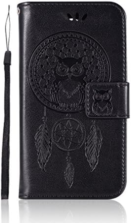 LMAZWUFULM Case for Huawei LUA-L21 / Huawei Y3 II (4,5 Inch) PU Leather Cover Magnetic Protection Cover Embossed Owl and Dream Catcher Pattern Stent Function Flip Case for Huawei LUA-L21 /Y3 2 Black