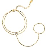 MPRAINBOW Gold Bracelets Jewelry for Women - 18K Gold Plated Hand Chain Ring Bracelet,Adjustable Dainty Chains Stainless Steel Non Tarnish Summer Trendy Gift,Christmas Birthday for Her Girlfriend