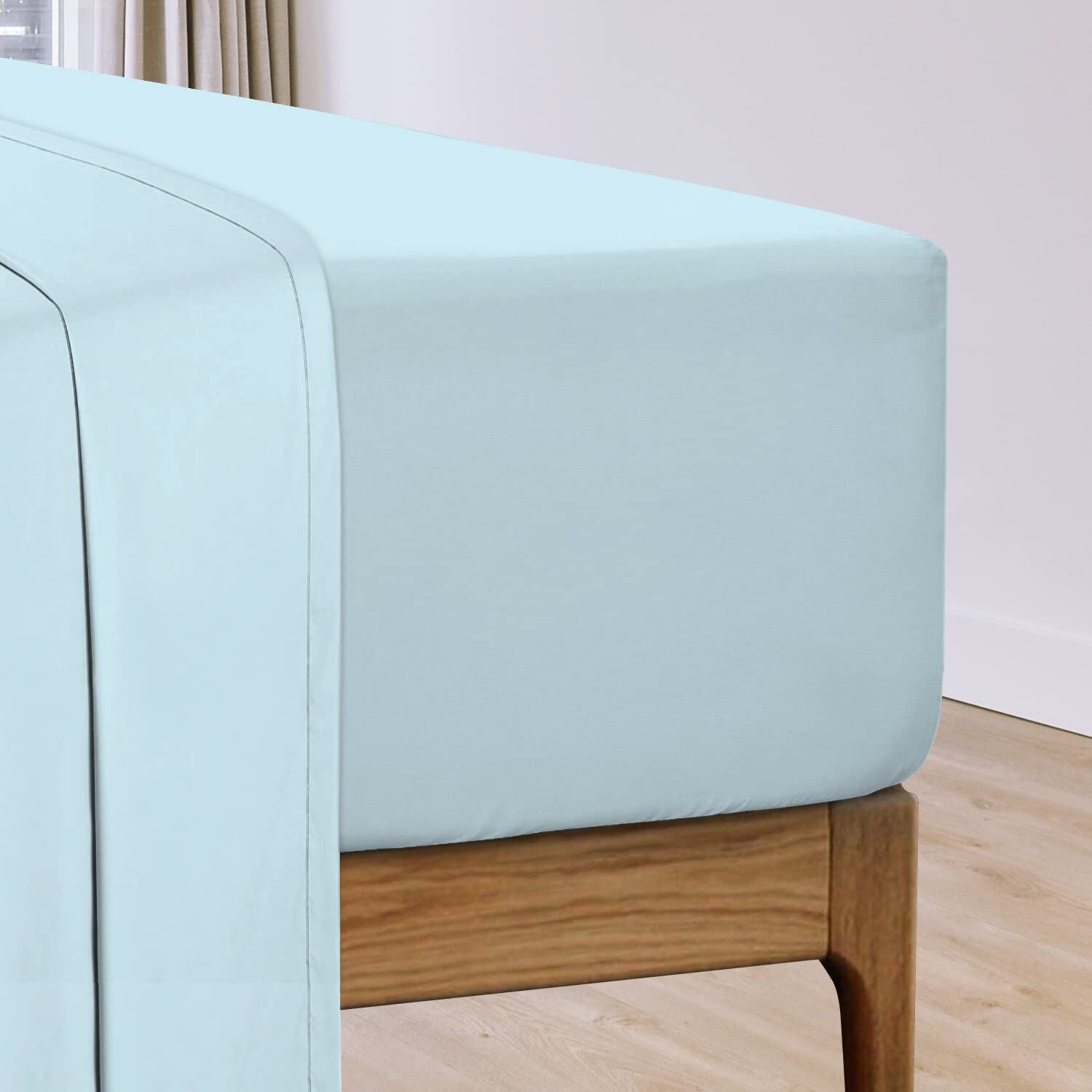 Pizuna Cotton Percale Super King Fitted Sheet Baby Blue,100% Long Staple Combed CottonFitted Sheet 180x200 cm,Percale Weave Superking Fitted Sheet Extra Deep 40 cm Fit 1 PC Baby Blue — image 1