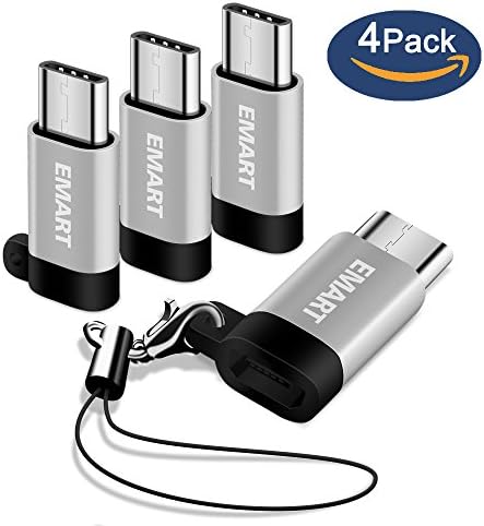 USB Type C Adapter with Keychain 4 Pack, USB C Male to Micro USB Female Convert Connector, Data Syncing and Charging for Samsung Galaxy Note 8 S8,MacBook,Pixel 2 XL,LG V20 G5 G6,Nexus 6P 5X and more.