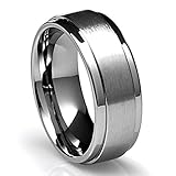 8MM Men's Titanium Ring Wedding Band with Flat Brushed Top and Polished Finish Edges