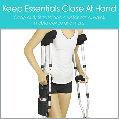 Vive Crutch Pouch Bag with Foam Hand Grip Pads - Tote for Broken Leg