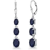 Gem Stone King 3-Stone Leverback Drop Dangle Earrings For Women | 925 Sterling Silver | Gemstone Birthstone | Oval 8X6MM 7X5MM and 6X4MM | Fine Jewelry Gifts for Her Mom Women Wife