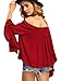 SheIn Women's Off The Shoulder Bell Ruffle Sleeve Top Blouse - Red One Size