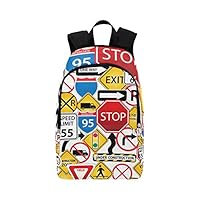 YKNFIS Bags for Women College Collage Road Traffic Signs Durable Water Resistant Outdoor Classic School Bookbags for School Travel Hiking Work