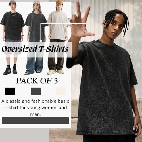 mens oversized t shirt 3 pack cotton basic tee shirt men summer retro washed shirt unisex fashion casual vintage hip hop tees