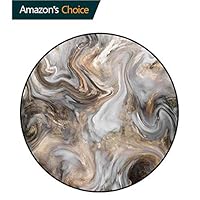 RUGSMAT Marble Modern Vintage Rugs,Retro Style Paintbrush Colors in Marbling Texture Watercolor Artwork Area Rug - Perfect for Any Place,Round-63 Inch Sand Brown Dust Pale Grey