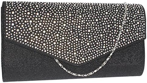 Women's Montary Glitter Diamante Envelope Clutch Bag, 3x14x27 cm (W x H x L)