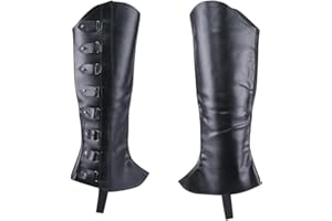 GORGECRAFT 2PCS Black Leather Pirate Leg Covers Medieval Leg Guards Gaiters Retro Renaissance PU Leather Boot Covers Imitatio