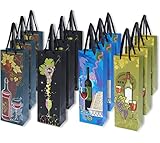 Wine Gift Bags -12 pack By Juvale All Occasion Single Bottle Wine Alcohol Liquor Spirits Holiday Paper 4 designs 5 x 3.5 x 14.5 inches