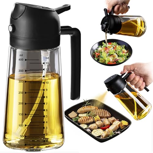 Pulverizador Aceite Spray 470ml - 2 en 1 Spray Aceite Cocina, Dispensadora para Freidora de Aire, Ensaladas, Vinagre y Accesorios Cocina (1 unidad, Negro)