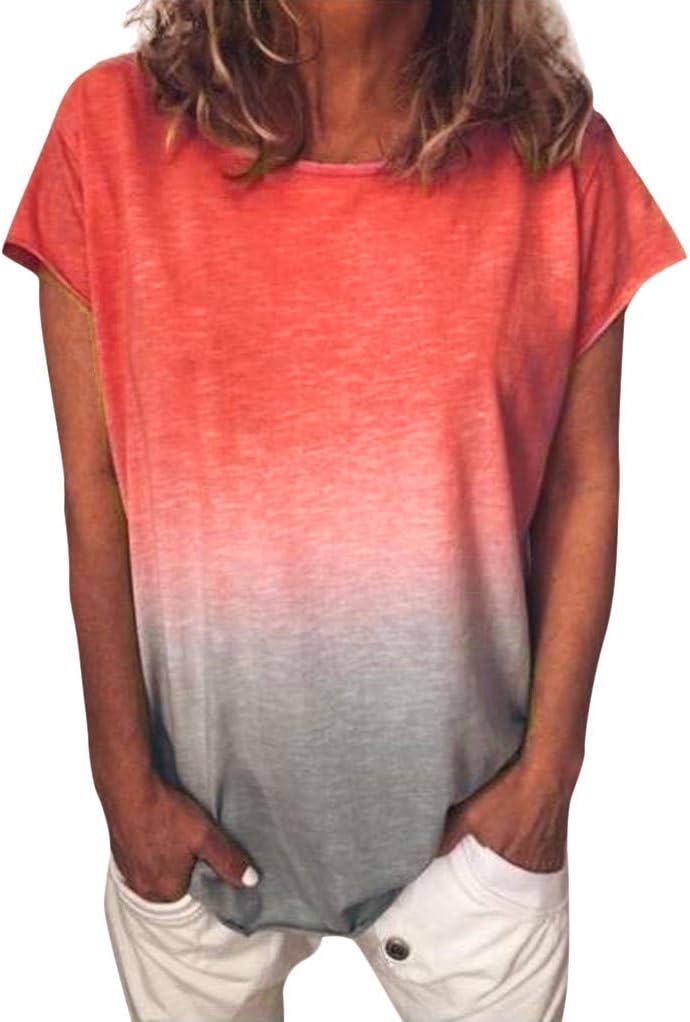 Women's Gradient Color Short Sleeved T-Shirt Casual Tunic Blouse Tops