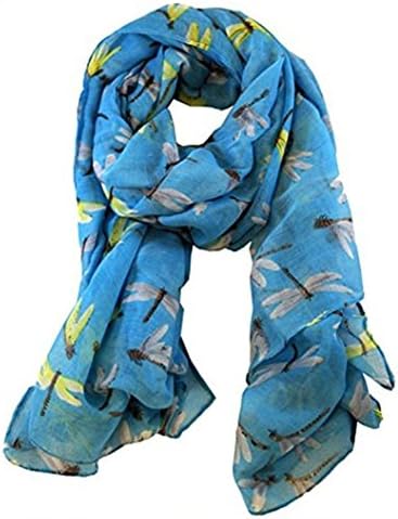 FUA® Lady Womens Long Cute Dragonfly Print Scarf Wraps Shawl Soft Scarves (Light Blue)