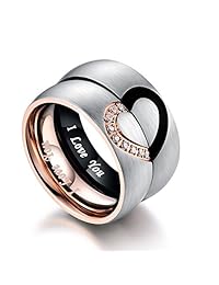 Anillos de promesa para parejas, 0.236 in de acero inoxidable con forma de corazón a juego para mujeres y hombres I Love You boda compromiso banda