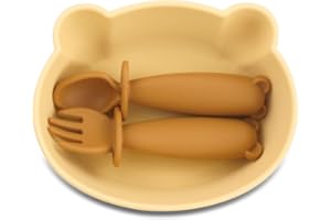 teensy peepsy Silicone Bear Shaped Baby Bowl with Suction, Spoon & Fork for Babies 6+ Months, Infant Feeding BLW Baby Essentials Must Haves, BPA Free, Dishwasher Safe (Very Bear)