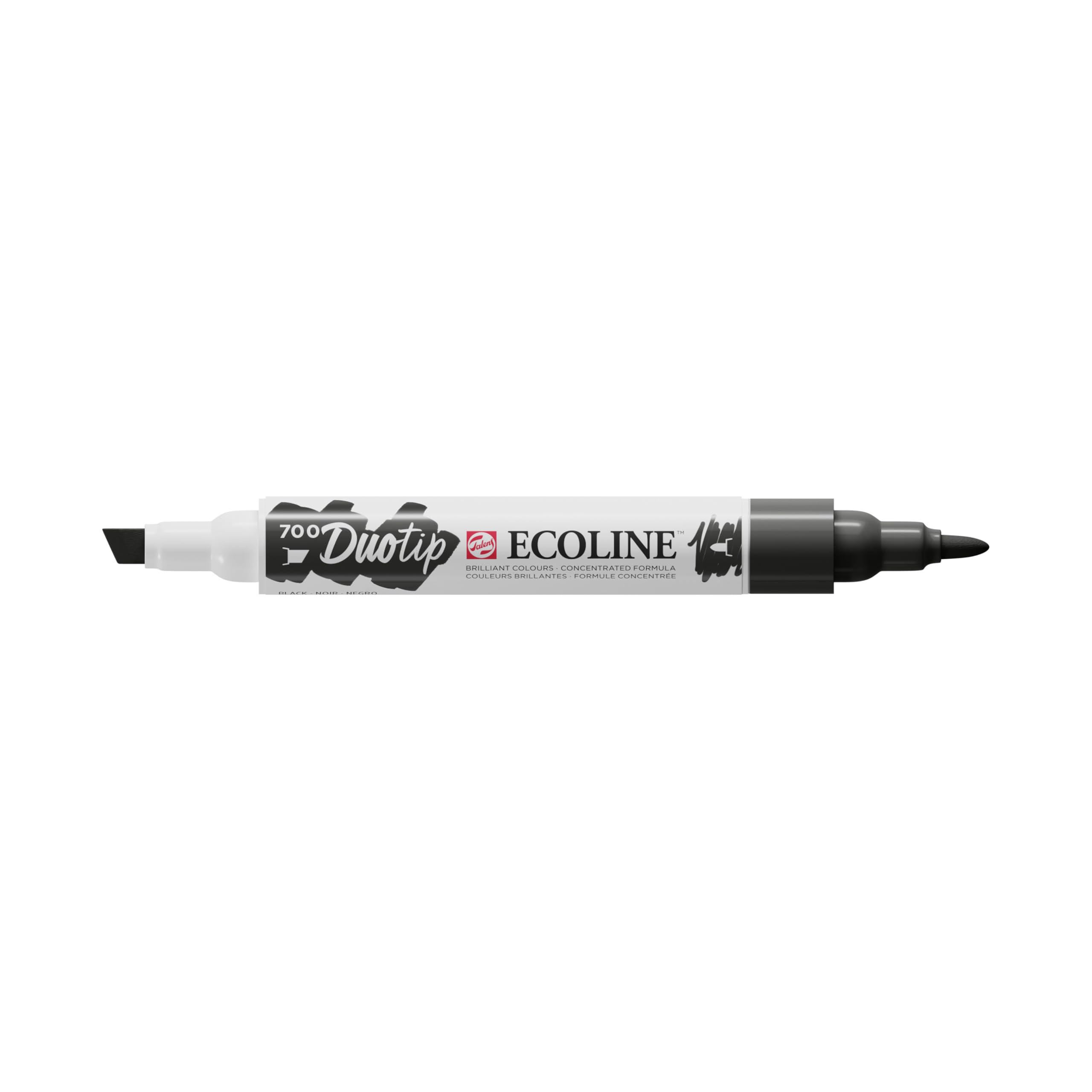 Ecoline Duotip Marker - Black 700 - Dual Nib Watercolour Pen - Slim Bullet & Chisel Tips - Brilliant Dye-Based Colour - Ideal for Drawings & Illustrations