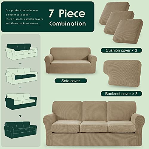 CHUN YI 7 Piece Stretch Sofa Cover, 3 Seater Couch Slipcover with Three