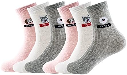 Womens Combed Cotton Socks Casual Ankle Socks Cartoon Crew socks (6 Pack in Giftbox)