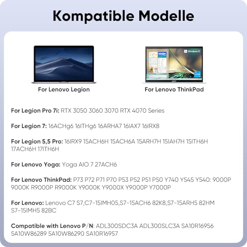 300W Laptop Power Supply Charging Cable for Lenovo Legion 5 5i 5P 7 7i Pro 15 16 17 R9000P R9000K Y9000K Y9000X, ADL300SDC3A GX21F23045 SA10R16956 5A10W86289 20V 20V 15A AC Adapter Charger