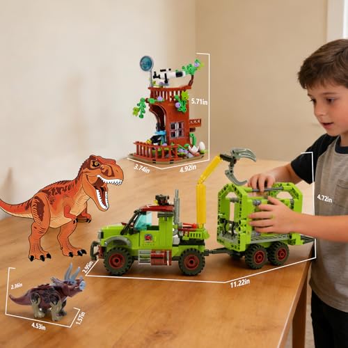 Jurassic Dinosaur ideas Building Set,Compatible with Lego Dinosaur T-Rex Triceratops Capture Truck with Tree Observatory, STEM Toys Gift for Kids and Adults for Boys Age 8-12 517PCS