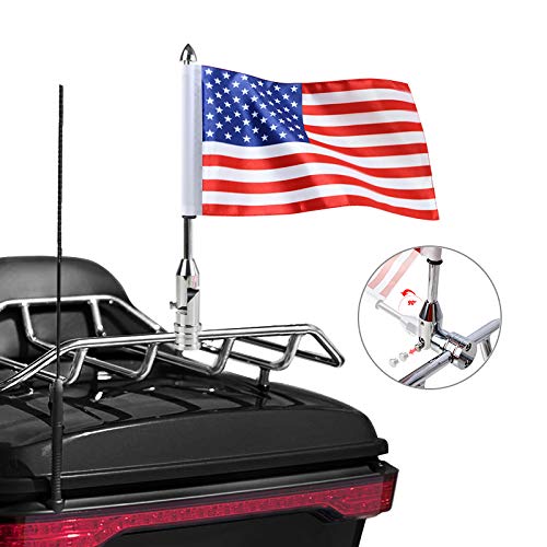 motorcycle flag pole fold down 90° and american premium double sided usa flag flagpole holder bracket fit for 1/2'' round tubular luggage racks for harley touring spring honda goldwing etc.